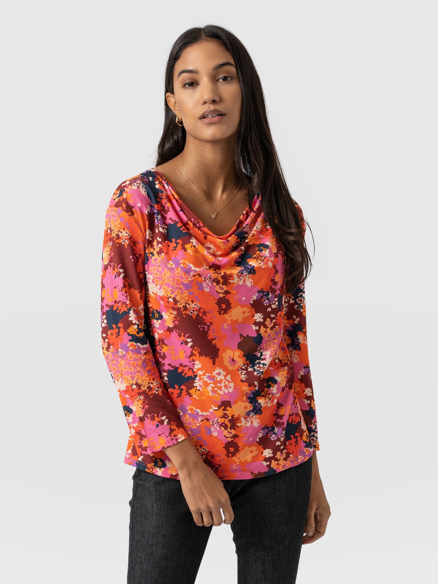 Cowl Neck Tee Long Sleeve - Sea Floral